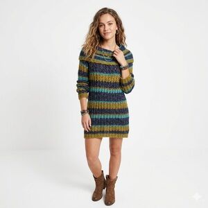 30. Chic Striped Knit Long Sleeve Mini Dress & Jewelry